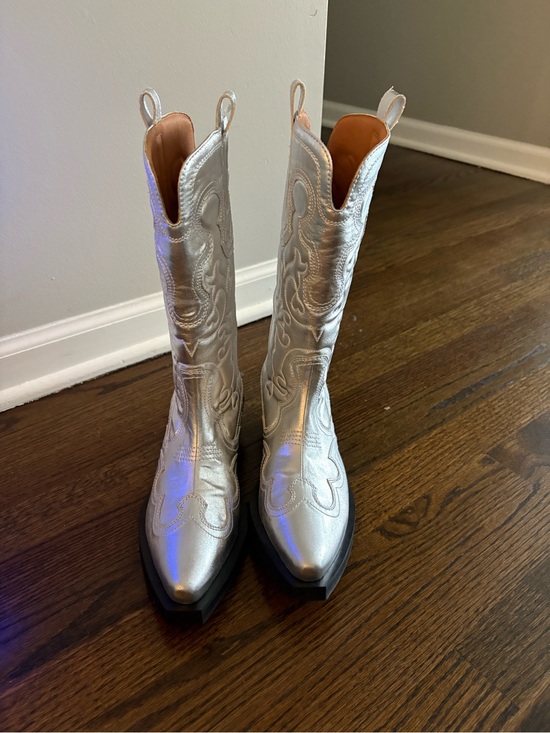 Ganni Shoes - GANNI Silver Metallic Cowboy Boots / Western Boots – EU 39